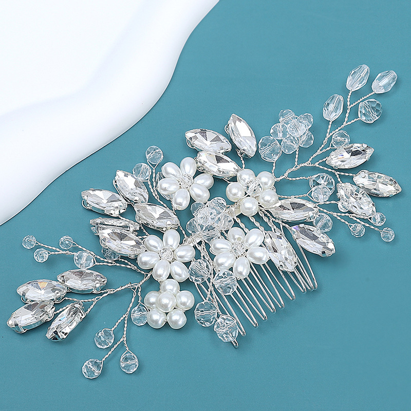 2023 New Pearl Water Drill Insert Comb for Girls, Handmade Crystal Bride Hair Accessory, Ancient Style Hanfu Hairpiece Decor