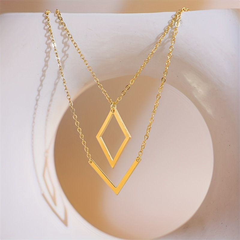 Cross-Border Stainless Steel 14K Gold Plated Fashionable Simple Geometric Pendant Women's Necklace Sweater Chain_voghion.com