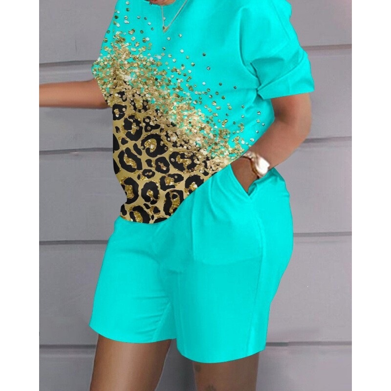 Cross-Border Foreign Trade Independent Website New 2024 3D Digital Color-Printed Women's Clothing Set Sports Outfit Two-Piece Set