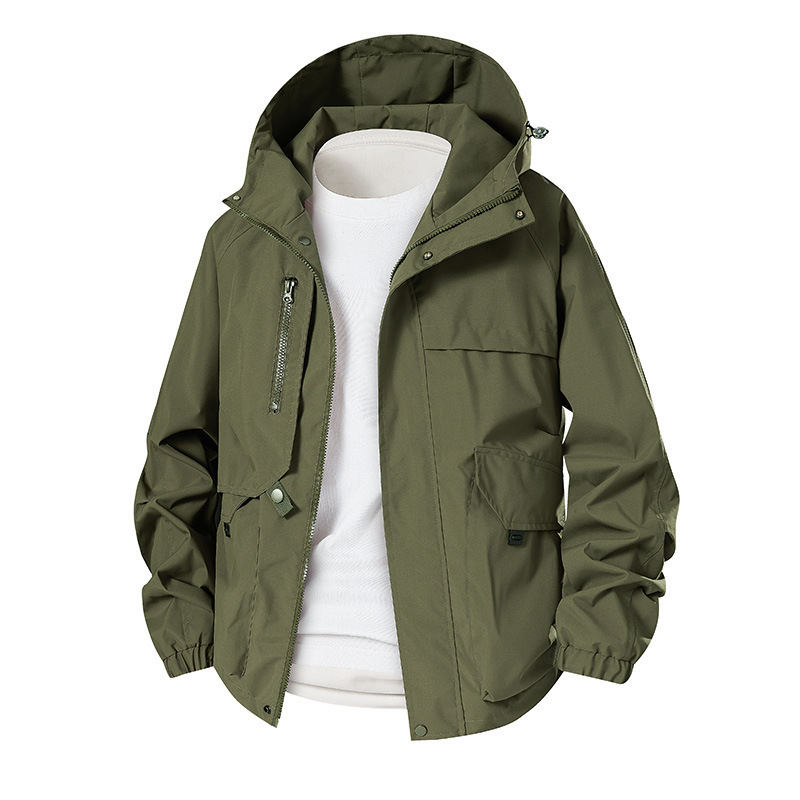 American Outdoor Three-Proof Jacket Men's Functional Style Loose Windbreaker Mountain Hiking Hooded Work Jacket Jacket