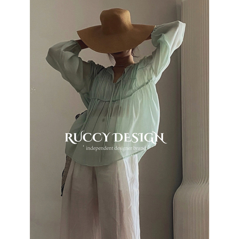 【Ruccy】2025 Spring/Summer Refreshing Light and Flowy Three-Dimensional Pleated Loose Sunscreen Shirt for Women
