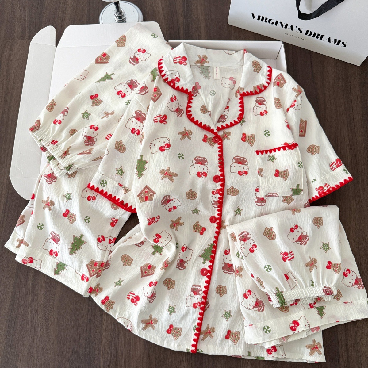 Nube transfronteriza algodón tres piezas Miffy conejo conchas pijamas mujeres pueden usar con solapa mangas cortas pantalones largos ropa para el hogar set