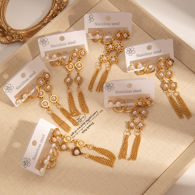 1 Set Lady Geometric Tassel Plating 304 Stainless Steel Drop Earrings Earrings Ear Studs display picture 1