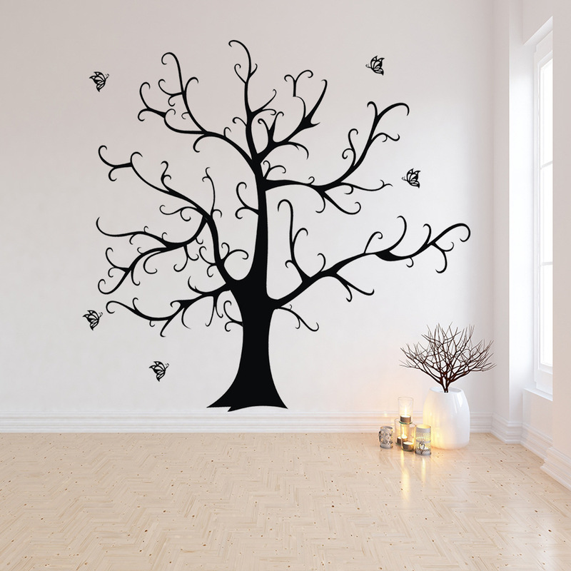 Manufacturer Wholesale Cross-Border New Black Tree Butterfly Wishing Tree Wall Stickers Living Room Bedroom Children's Room Decoration Stickers