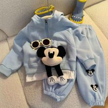 儿童秋季套装2025款萌娃穿搭假两件韩版百搭米奇可爱卡通连帽卫衣