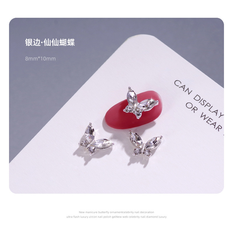 Accesorios de uñas celebridades en línea Hada Mariposa aleación diamante oro y plata cristal uñas Diamante ins estilo Accesorios de uñas de hadas