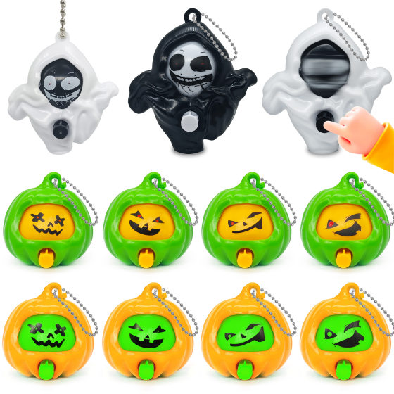 Cross-border Creative Cartoon Halloween Face-changing Pumpkin Ghost Face-changing Doll Press Keychain Pendant Decompression Toy