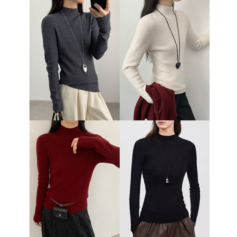 2026 Spring Seamless Integrated Wool Base Layer Half-Turtleneck Slim-Fit Knitted Sweater 25629