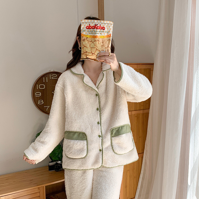 in stock [3109 flannel] winter pregnant women plus size month clothing coral fleece pajamas postpartum nursing clothes nursing