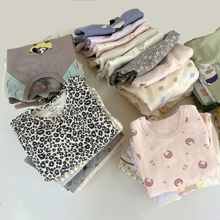 2025 Autumn and Winter Boneless Underwear Children's Home Clothes Korean Version Boys and Girls Cartoon Pure Cotton Baby Pajamas Autumn Clothes Set