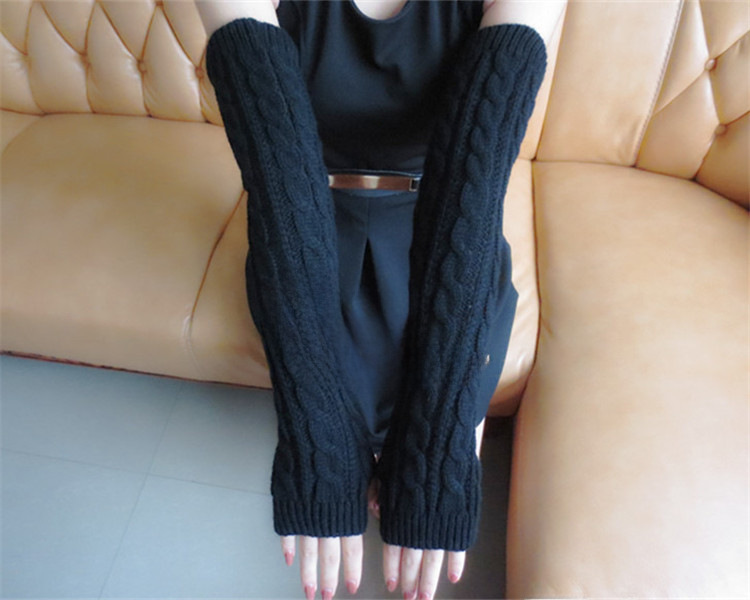 Yifan Autumn and Winter Outdoor Travel Warm Cold-proof Solid Color Twist Long Half-finger Elastic Sleeve Knitted Arm Cover for Women_voghion.com
