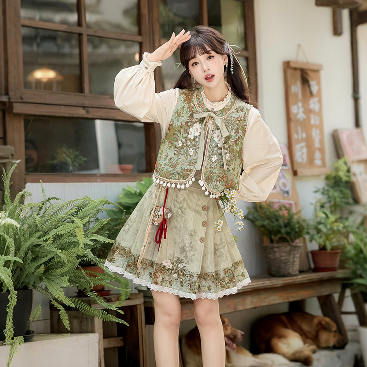 2026 Yimengge Original Autumn Style Chinese Elements New Chinese Style Women's Vest Top and Skirt Set 9680