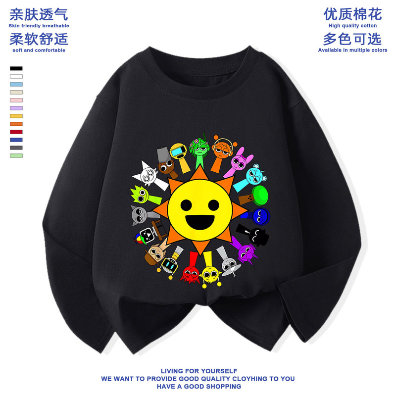 Rhythm Box Sprunki Spring & Fall New Style Cotton Long-Sleeved T-Shirt Kidsren's Clothes Splicing Casual Tops Trendy
