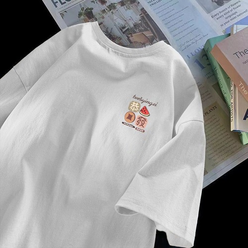 Men's Loose-Fit Round Neck Short Sleeve T-Shirt - 2024 New Cartoon Half-Shirt, Hong Kong Style Chic Streetwear Brand T-Shirt