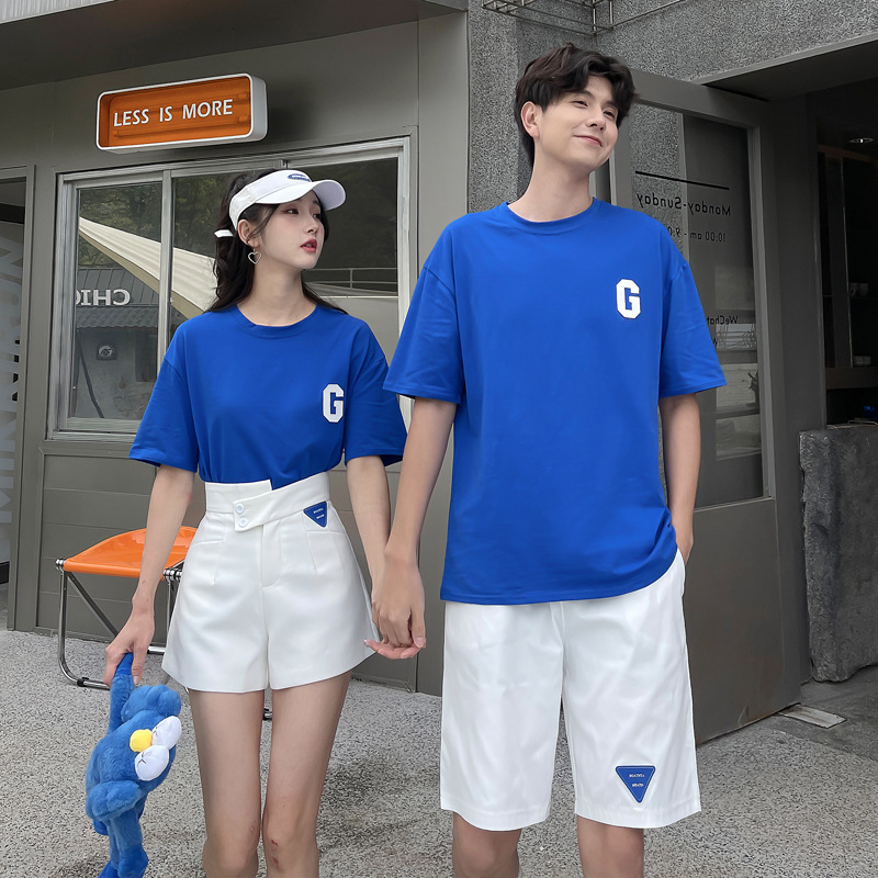 情侣装短袖夏季t恤套装字母男女半袖圆领衫潮流设计感小众两件套