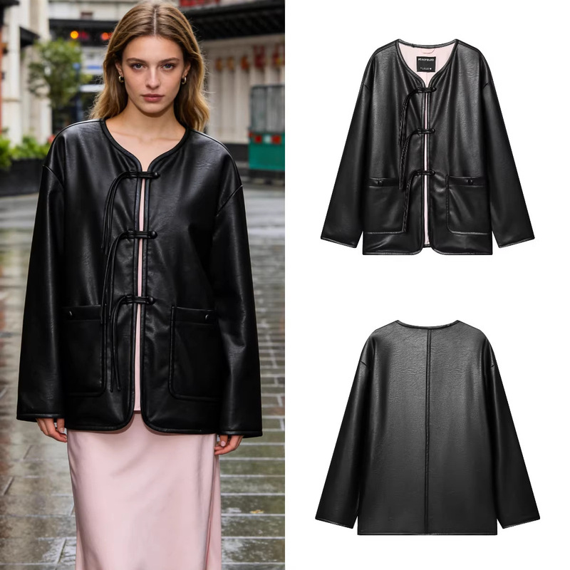 Z Brand Foreign Trade Cross-Border European and American Style Women's Clothing Spring New Loose Round Neck Drop Shoulder New Chinese Style Buttoned Jacket Ys