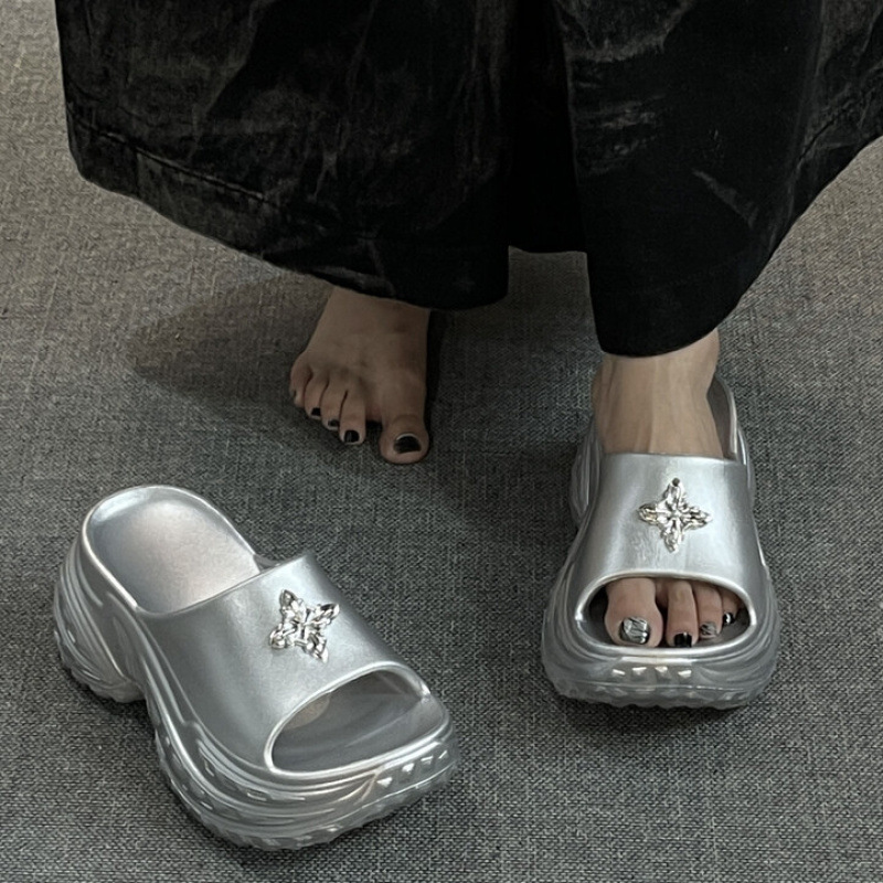 Trendy 9cm Thick-Soled Women's Slippers Summer 2025 New Fashion High-Heeled Women's Sandals Outdoor Wedge Shoes Women