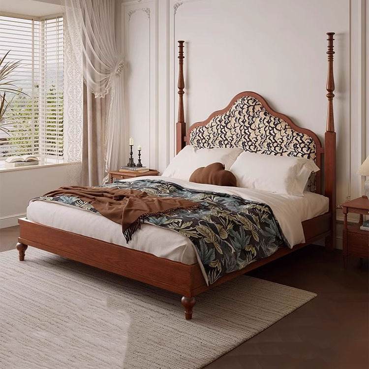 Cama de madera maciza de cera blanca de Danvas, cama de madera maciza de estilo antiguo, cama doble principal, cama de aire retrógrada americana y francesa de alta gama