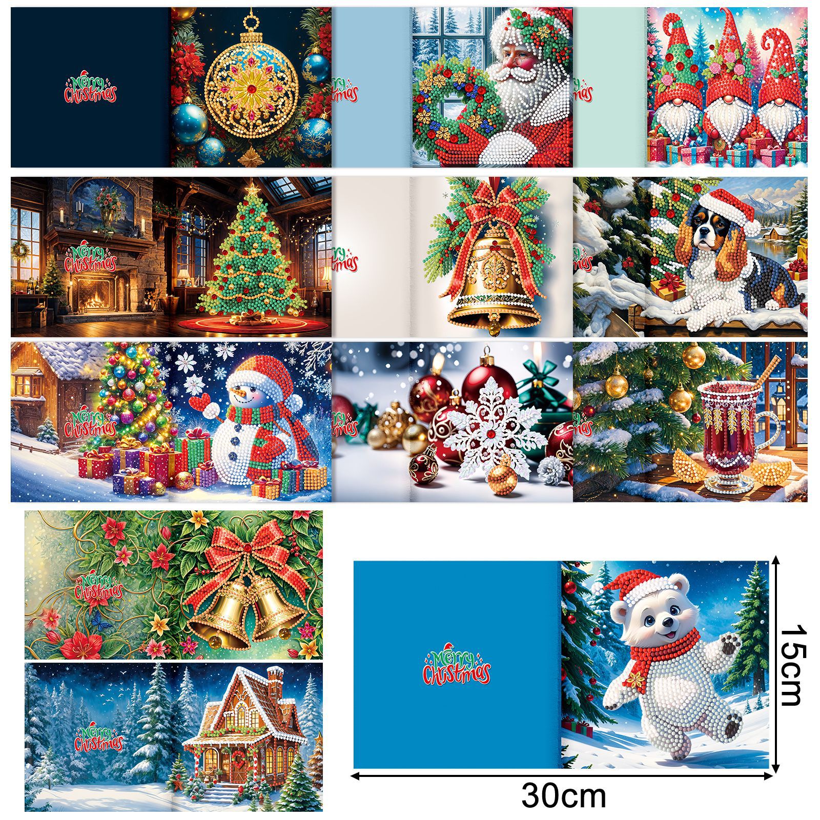 Productos periféricos para pintura de diamantes transfronterizos, tarjetas de felicitación DIY hechas a mano, pegatinas de diamantes navideñas, manualidades exclusivas con diamantes de imitación con temática de dibujos animados, disponibles para venta al por mayor.