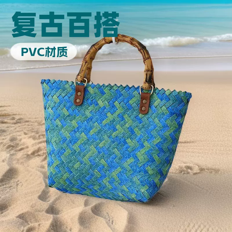 复古塑料草编包竹提腊肠狗编织包手提包伴手礼菜篮子女耐用手拎