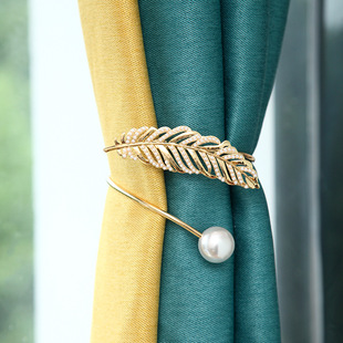 New style light luxury curtain strap leaves metal full pearl feather pearl magnetic curtain buckle curtain clip wholesale