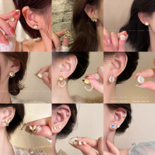 法式复古轻奢猫眼石耳环女精致百搭高级闪锆耳钉秋冬新款气质耳饰