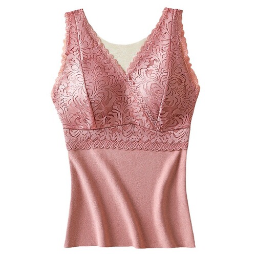 DeRong thermal underwear vest for women plus velvet and thickened with chest pad wool silk heated vest base winter inner wear