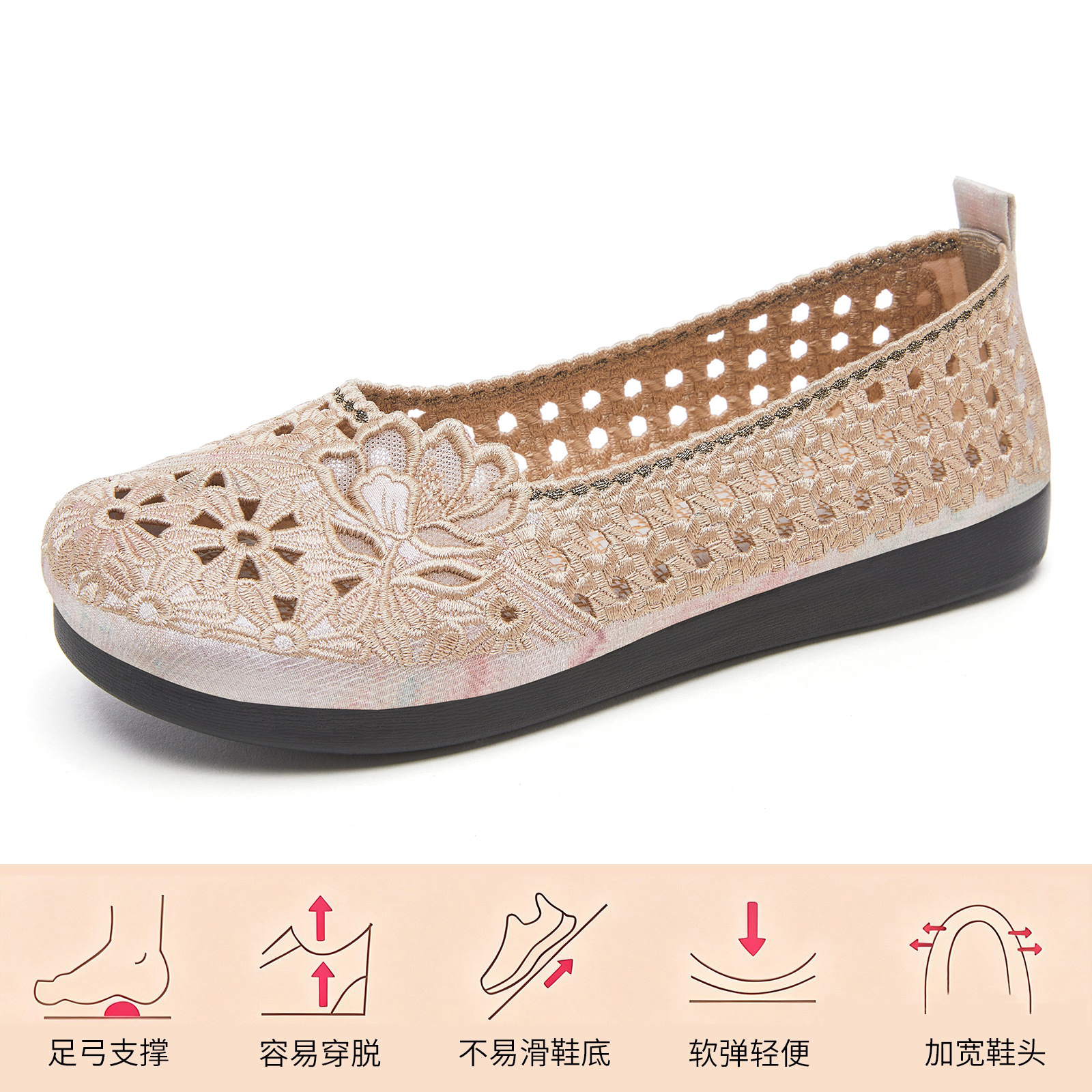 El Jin Seyuan| Zapatos de mujer con suela suave de primavera nuevos zapatos de tela viejos de Beijing zapatos de madres un pie de zapatos de flor de flor de calzado de estilo chino image 8