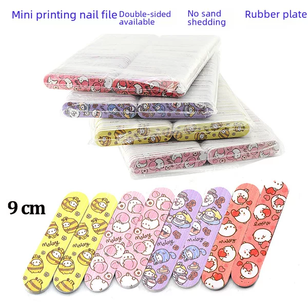 Cute mini printing double-sided nail art small sand 9CM polishing rubbing strip polishing nail art tools in stock wholesale