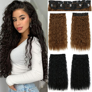 Wig piece wool roll long hair extension piece 5 card chemical fiber wave wig 22inches wig wholesale