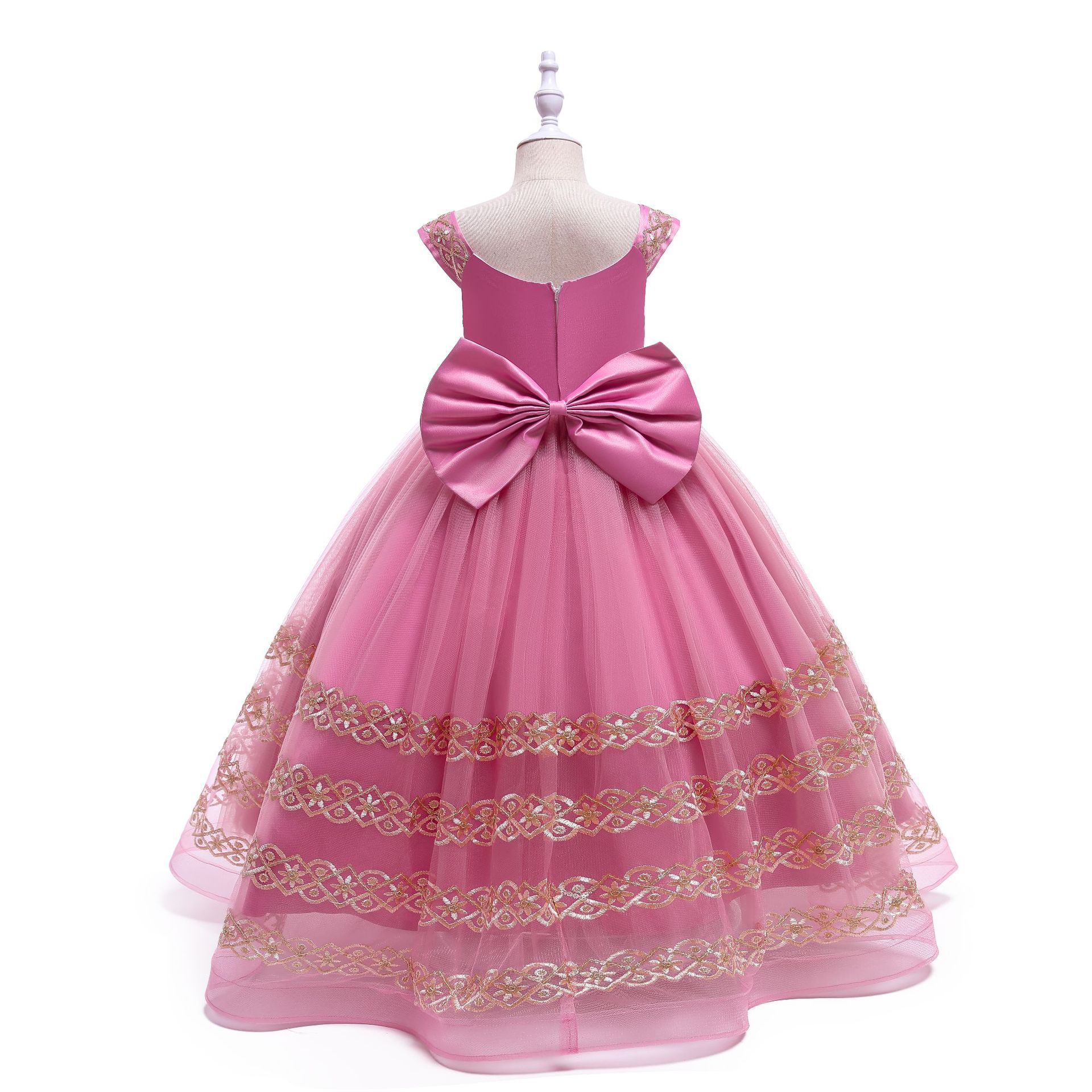 亚马逊长款刺绣儿童礼服公主裙 女童走秀花童晚礼服children gown-阿里巴巴