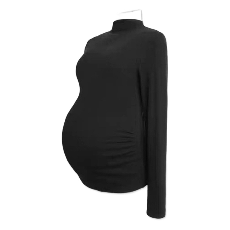 Pregnant women's clothing autumn clothing pregnant women's winter clothing new warm solid color half high collar base shirt top tide