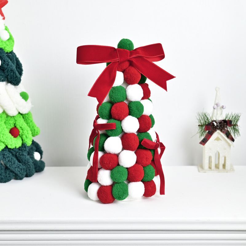 クリエイティブで絶妙なポリエステル赤、緑、白のクリスマスカラーの小さなファーボール手作りリボンクリスマスツリーオーナメントデスクトップ装飾|undefined