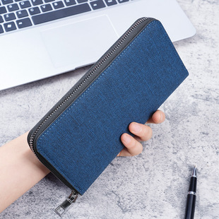 New Men's Long Zipper Wallet Large Capacity Multi-Card Business Canvas Hand Wallet