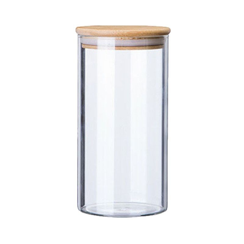 Tanque de almacenamiento sellado de vidrio transparente con alto contenido de borosilicato, botella de vidrio de almacenamiento de bocadillos de frutas secas, tanque de almacenamiento con tapa de madera de bambú a prueba de humedad