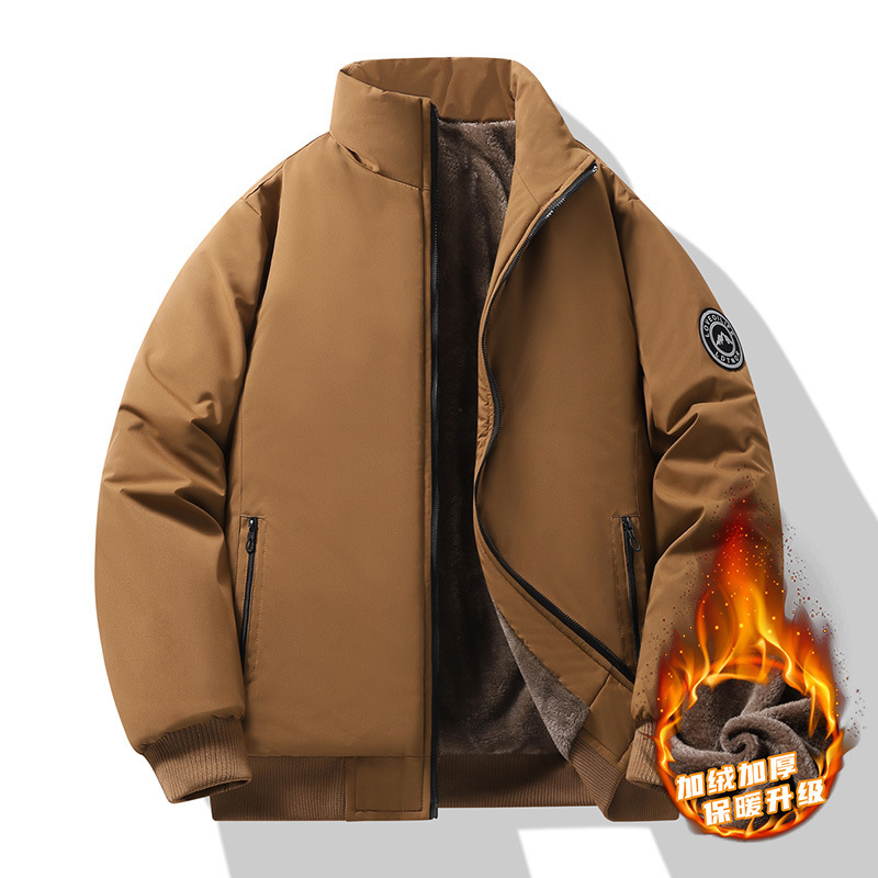 New plus-size loose cotton jacket for young and middle-aged men, autumn and winter, fleece-lined and thickened, business style, cross-border special edition