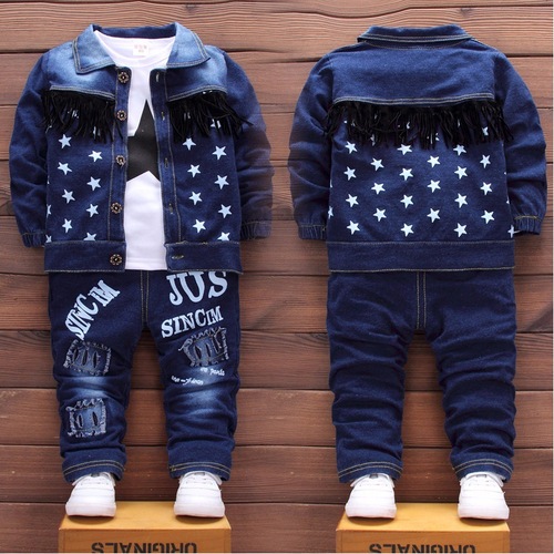 Children's Spring and Autumn Outfit, Small Kids Korean Style Denim Set, Infants and Toddlers Fashion 3-Piece Set