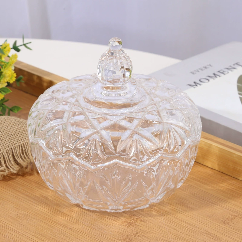 Стеклянная банка для конфет с крышкой, прозрачная креативная рельефная стеклянная коробка для хранения, подсвечник для ароматических свечей, прозрачная сахарница