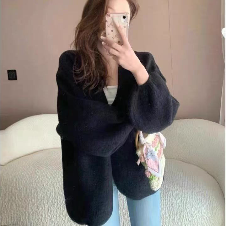 新款韩版宽松慵懒风软糯毛衣外套女春秋冬新款百搭款针织开衫上衣|undefined