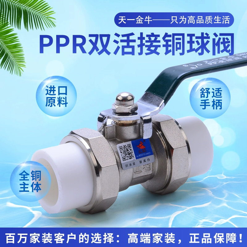 Tianyi Taurus PPR двойной соединительный медный шаровой кран 20 1/2 дюйма 25 3/4 дюйма PPR шаровой кран PPR фитинги для водопроводных труб
