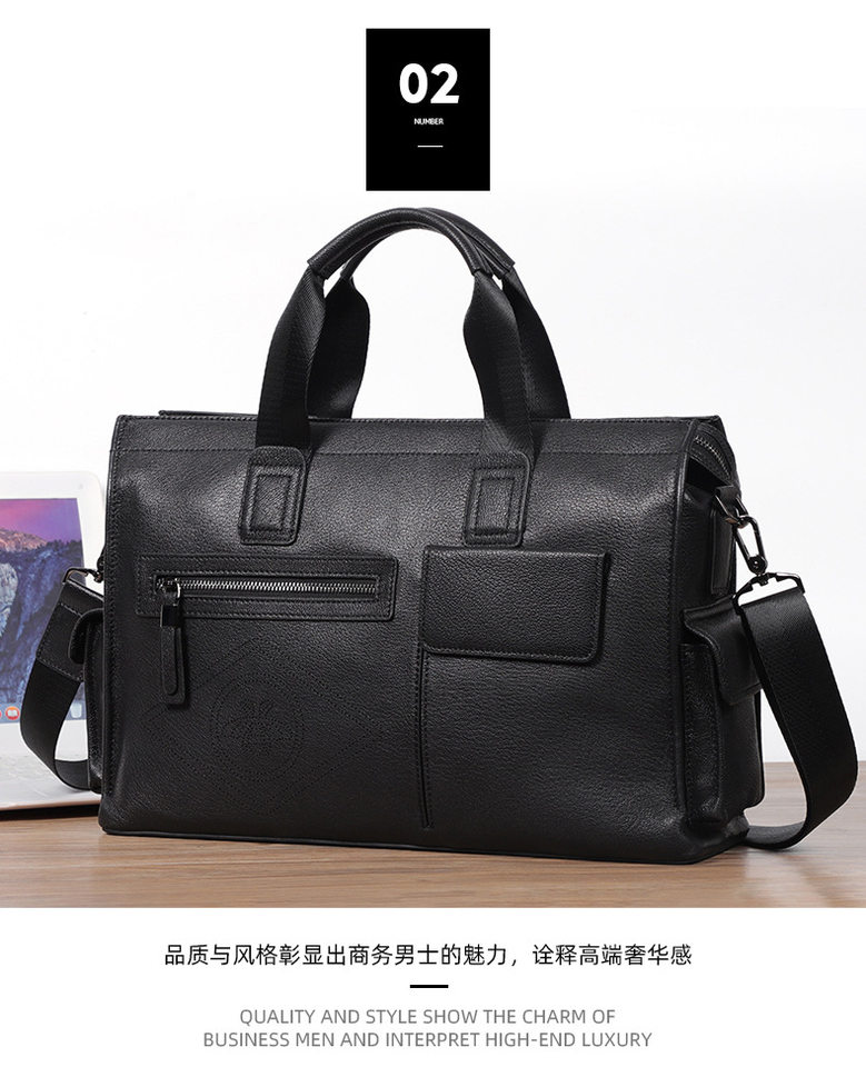 Túi xách tay nam da bò thật dung tích lớn 40×13×29 cm, đựng tài liệu và laptop 15,6 inch — Dây kéo dọc da bò màu đen, Dây kéo ngang da bò màu đen, Da cừu lớp đầu màu đen chi tiết 7