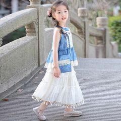 女の子 2025 民族スタイルの新しい絞り染め漢服子供ドレス国民風夏プリンセススーツスカートパフォーマンス服