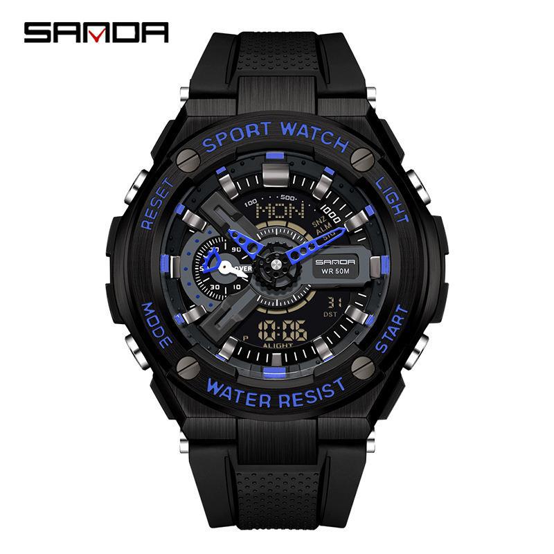 SANDA nueva lámpara de elevación de la mano reloj electrónico multifunción Deportes impermeable reloj de alarma reloj de los hombres 3170