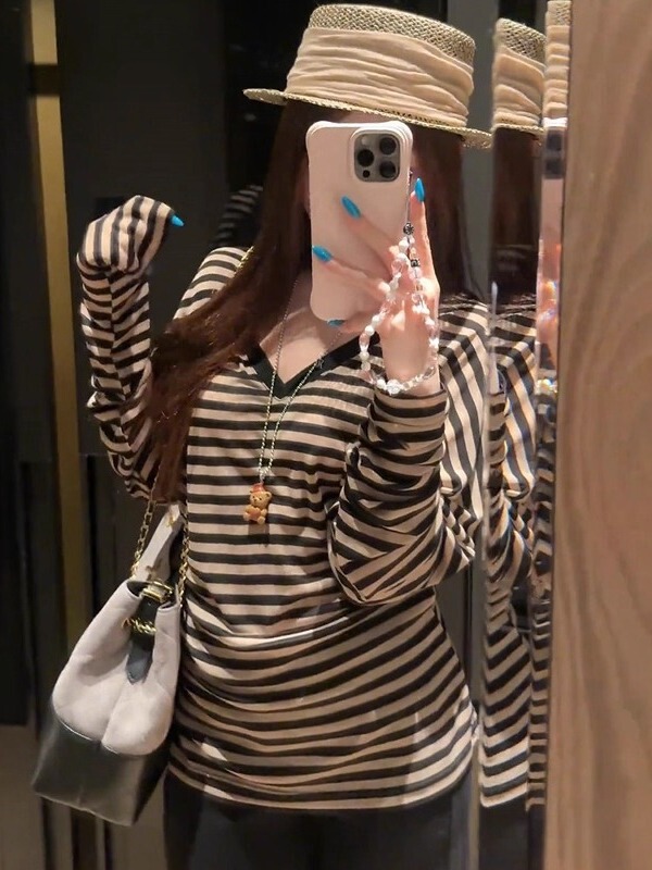 慵懒松弛感条纹防晒长袖罩衫女夏小众设计感宽松休闲百搭T恤上衣|undefined
