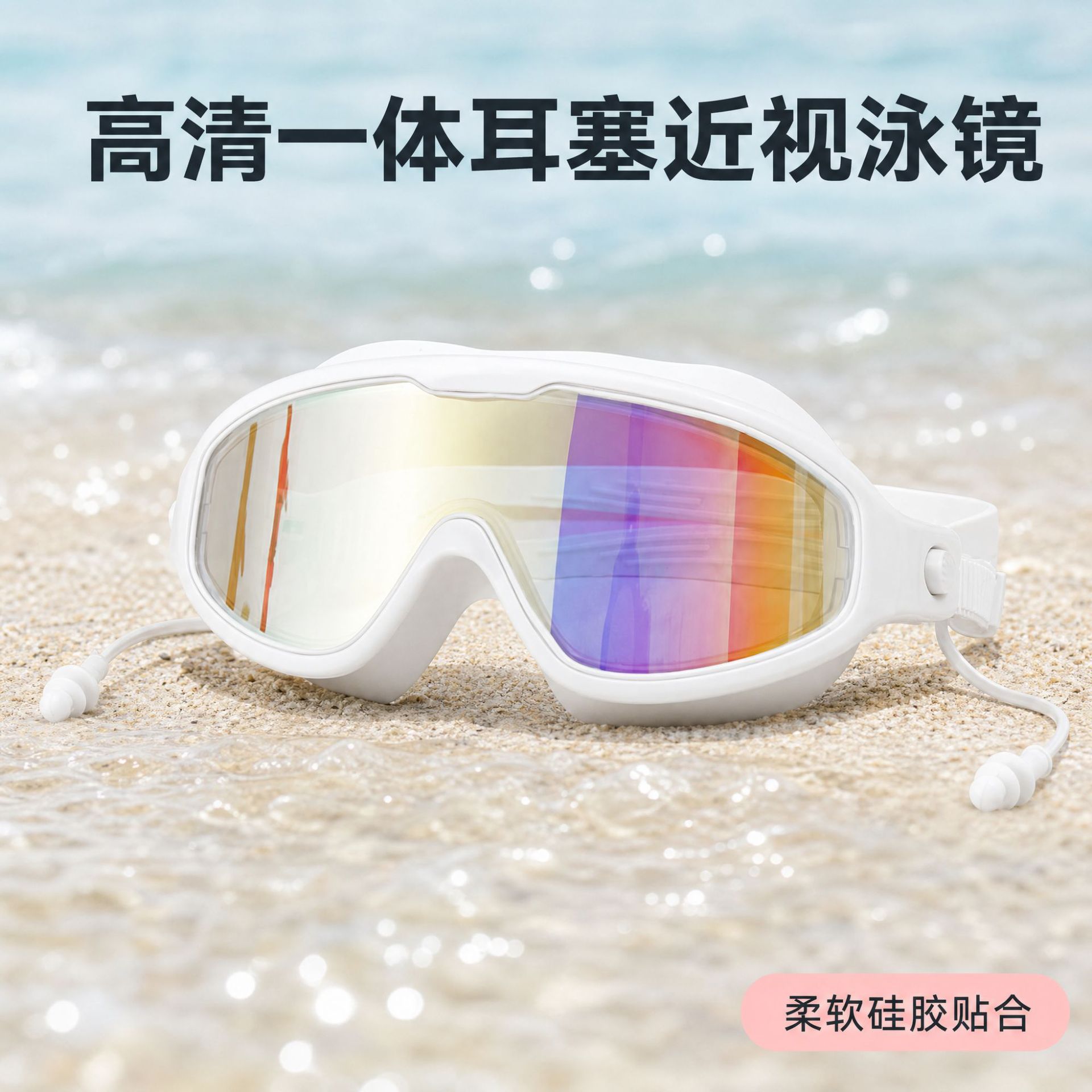 Large-frame swimming goggles set, colorful electroplated prescription swimming goggles, adult waterproof and anti-fog silicone swimming goggles wholesale.