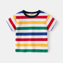 男童装2025夏季新款彩虹条纹短袖T恤儿童洋气体恤上衣潮一件代发
