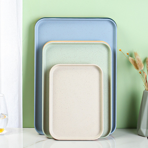Wheat straw square tray barbecue fast food tray household fruit dessert Nordic plastic PP storage tray wholesale