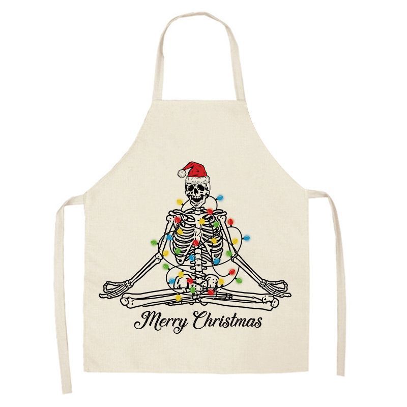 クリスマスエプロンクロスボーダー人気スカルシリーズプリントリネンノースリーブエプロン祝日装飾キッチン防汚エプロン|undefined