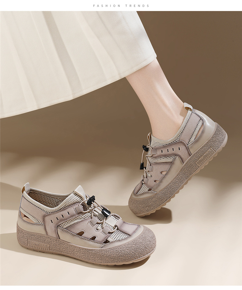 Sandal nữ da thật lỗ thoáng khí đế mềm chống trượt đi biển — 7189 Màu vàng, 7189 màu be chi tiết 12