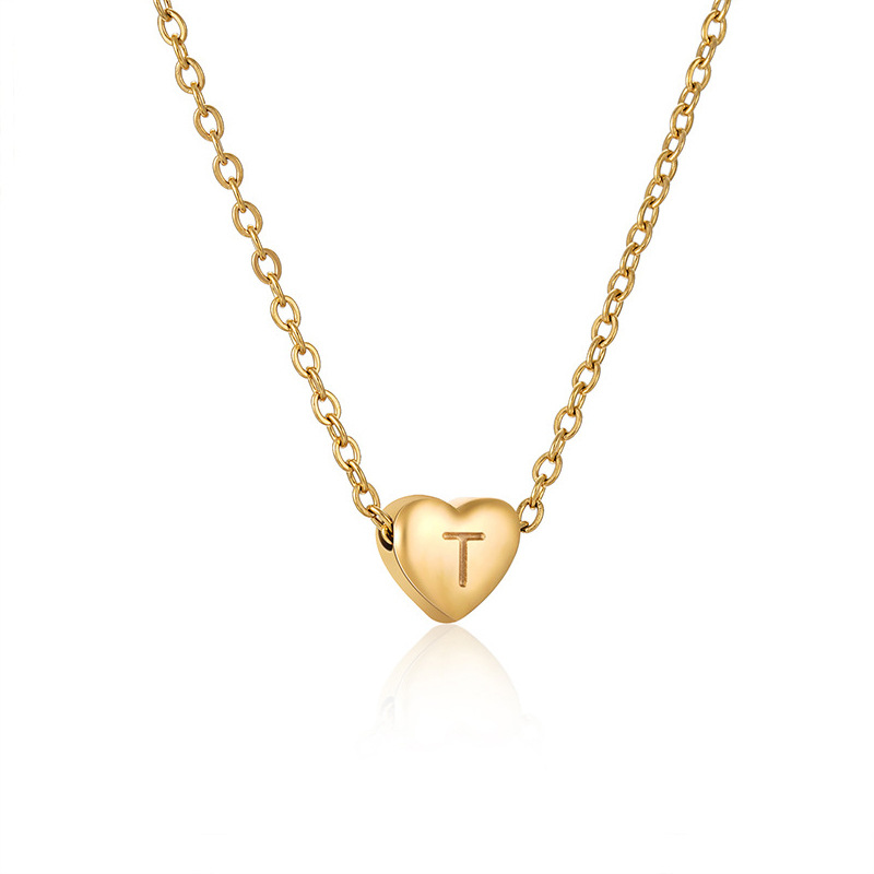Kulei joyería de 18 quilates de oro de acero inoxidable collar de letras en forma de corazón accesorios femeninos europeos y americanos de acero de titanio melocotón colgante de joyería en forma de corazón